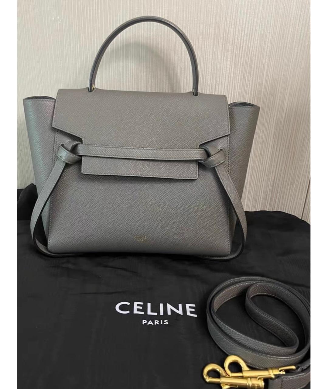 CELINE Серая кожаная сумка с короткими ручками, фото 5