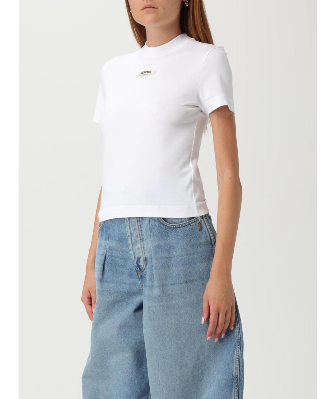 JACQUEMUS Белая хлопко-эластановая футболка, фото 5