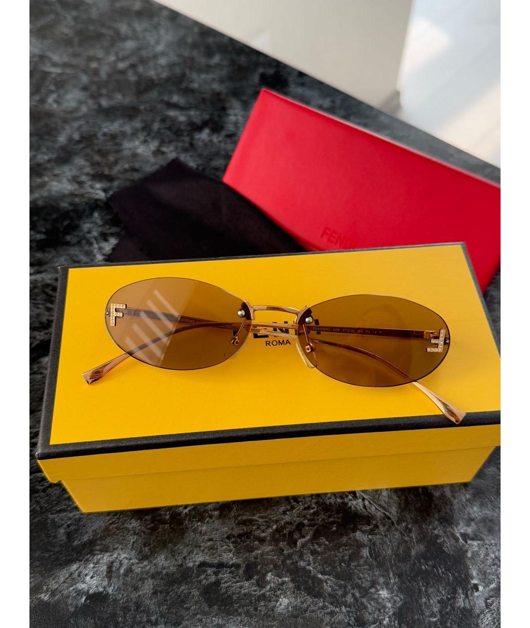 FENDI Коричневые металлические солнцезащитные очки, фото 7