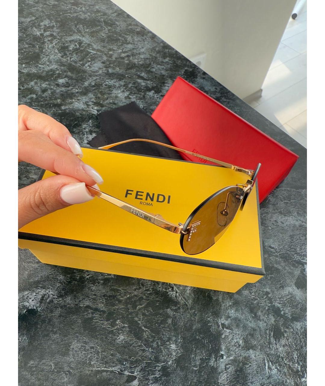 FENDI Коричневые металлические солнцезащитные очки, фото 3