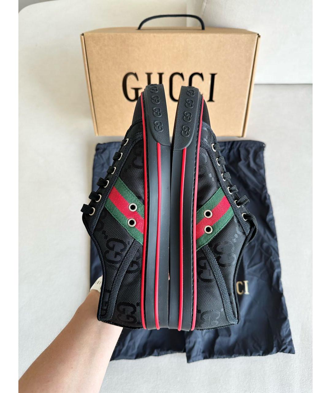 GUCCI Черные текстильные низкие кроссовки / кеды, фото 6