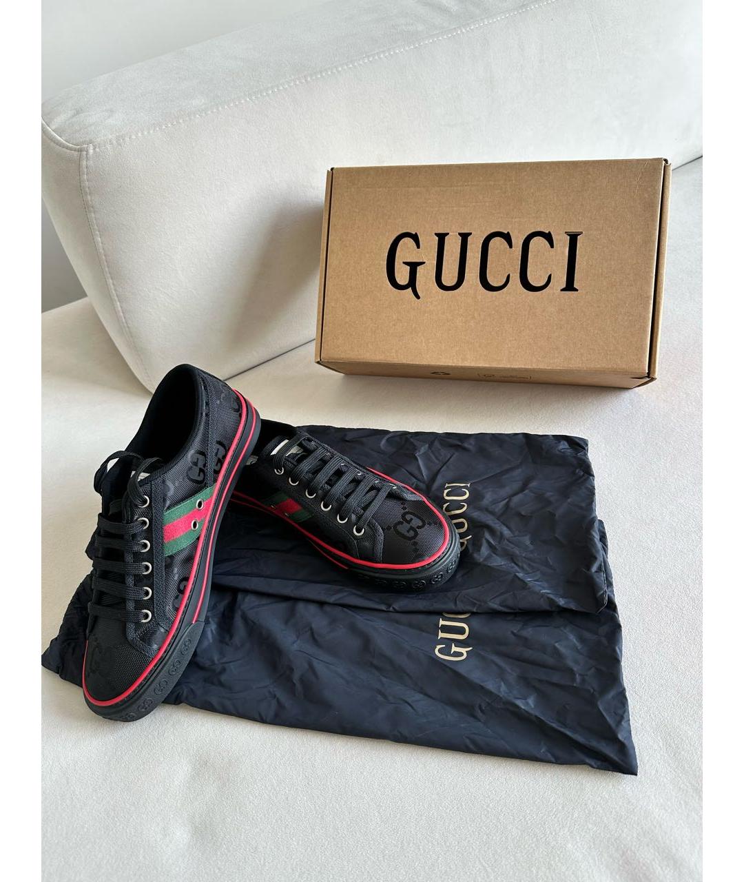 GUCCI Черные текстильные низкие кроссовки / кеды, фото 5