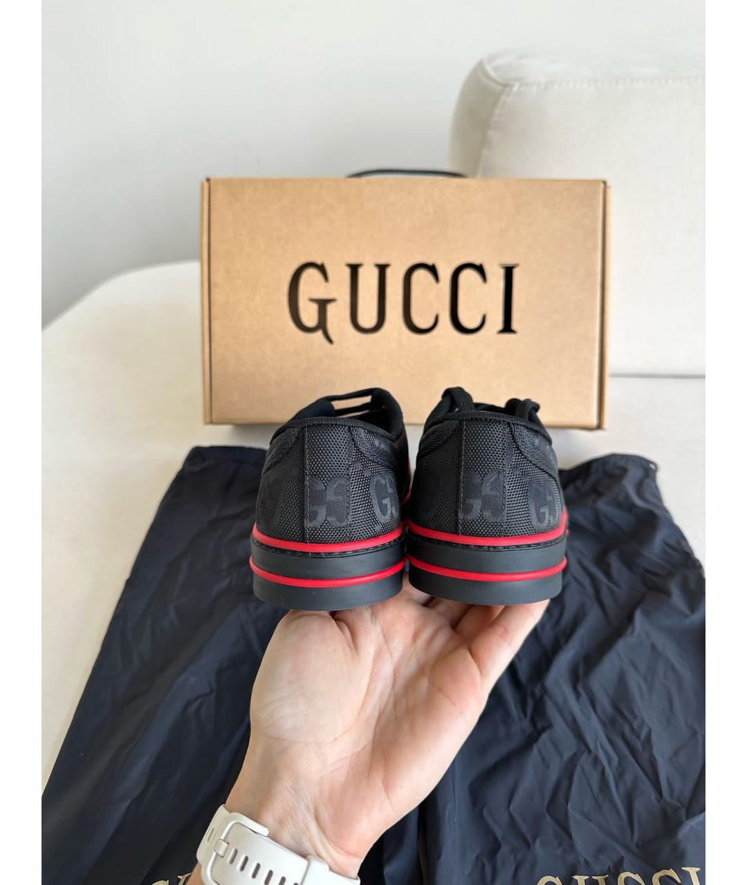 GUCCI Черные текстильные низкие кроссовки / кеды, фото 4