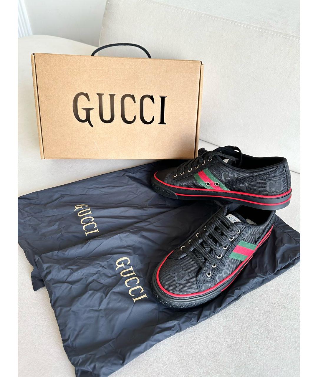 GUCCI Черные текстильные низкие кроссовки / кеды, фото 3