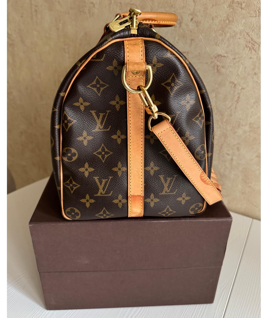 LOUIS VUITTON Коричневая кожаная дорожная/спортивная сумка, фото 5