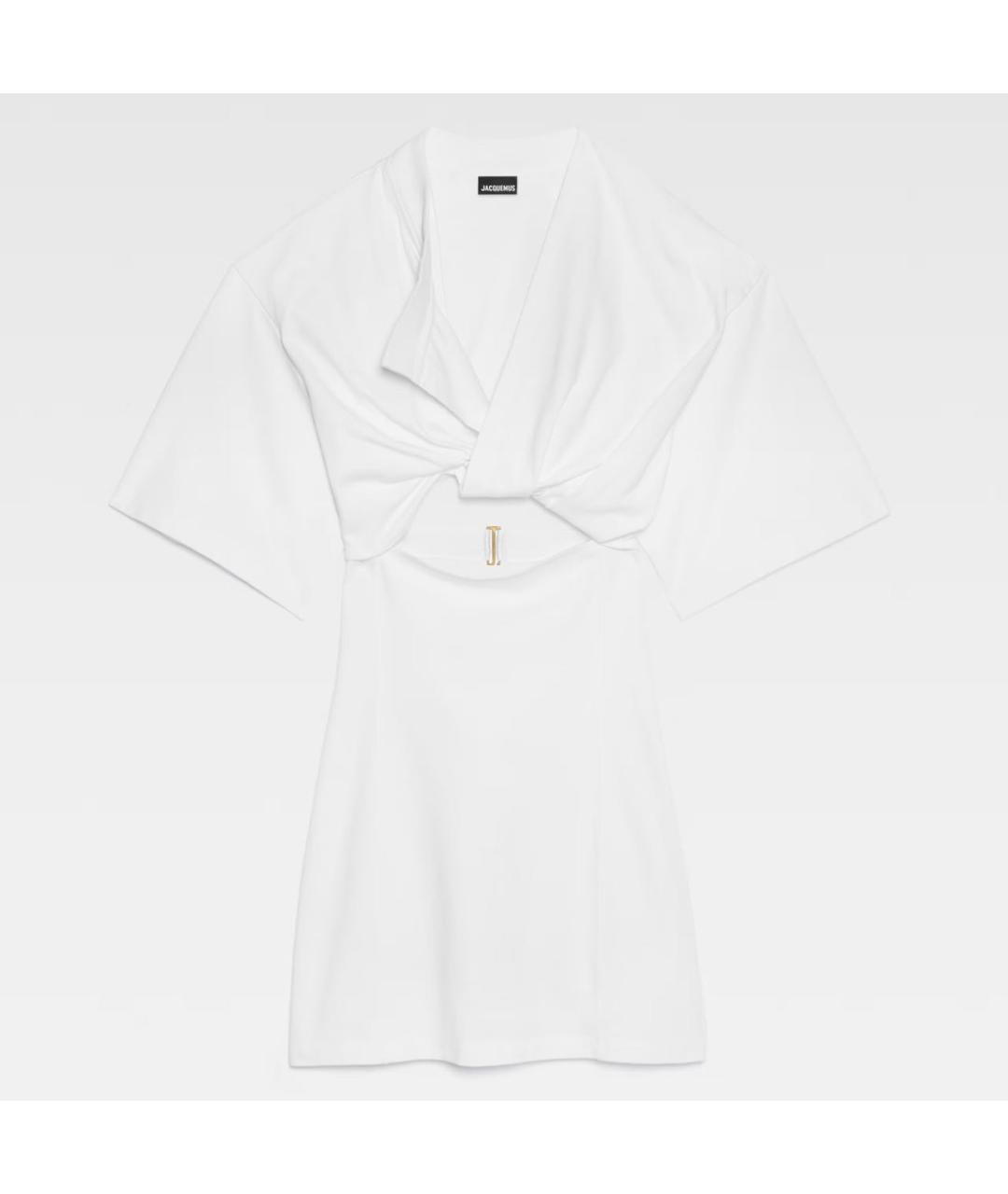 JACQUEMUS Белое хлопковое коктейльное платье, фото 4