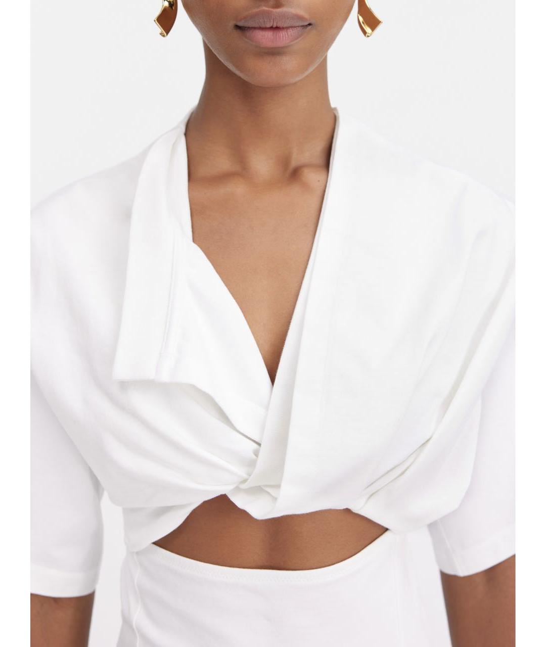 JACQUEMUS Белое хлопковое коктейльное платье, фото 3