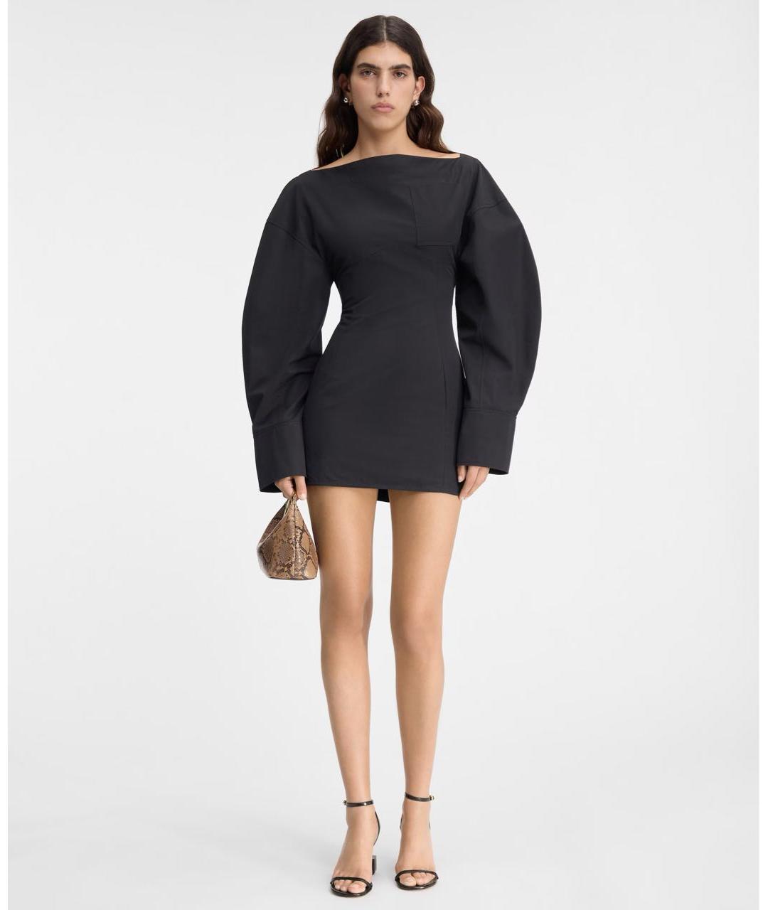 JACQUEMUS Черное хлопковое коктейльное платье, фото 2
