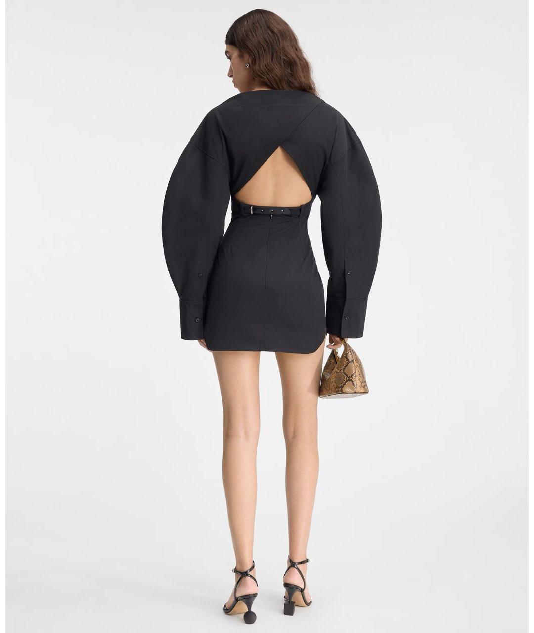 JACQUEMUS Черное хлопковое коктейльное платье, фото 4