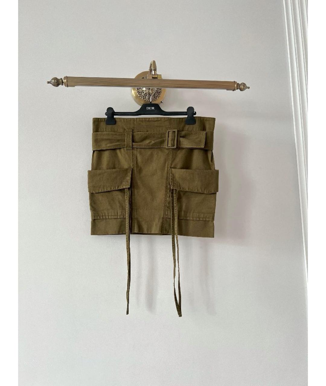SAINT LAURENT Хаки хлопковая юбка мини, фото 10