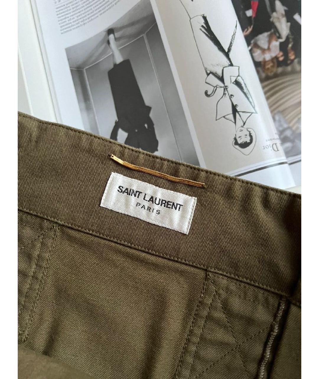 SAINT LAURENT Хаки хлопковая юбка мини, фото 7