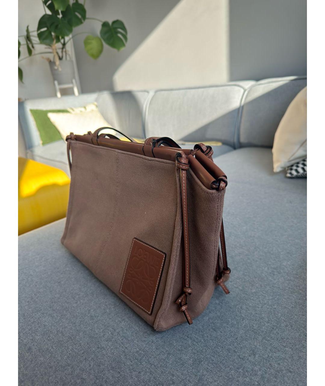 LOEWE Коричневая хлопковая сумка тоут, фото 2