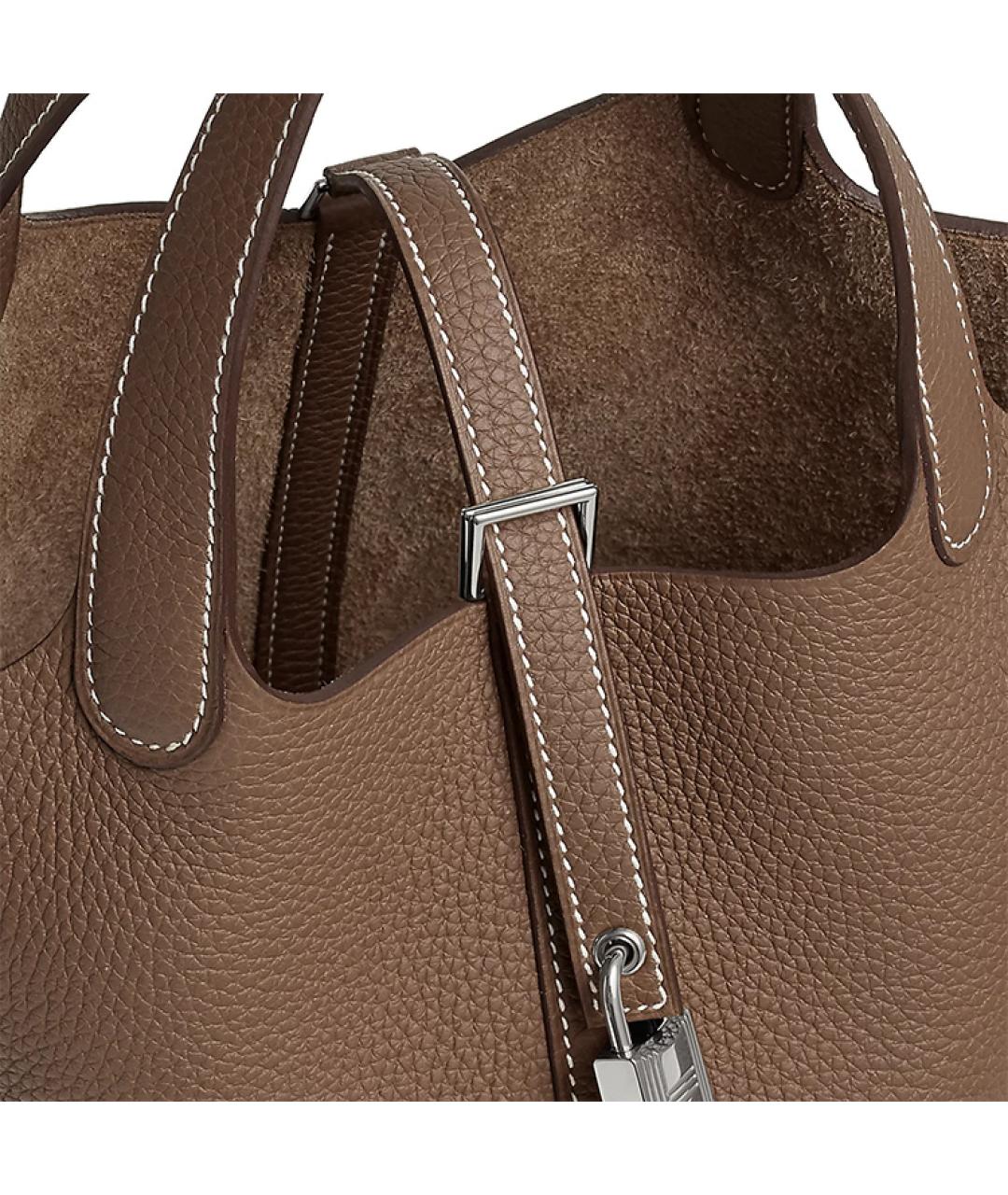 HERMES Коричневая кожаная сумка с короткими ручками, фото 5