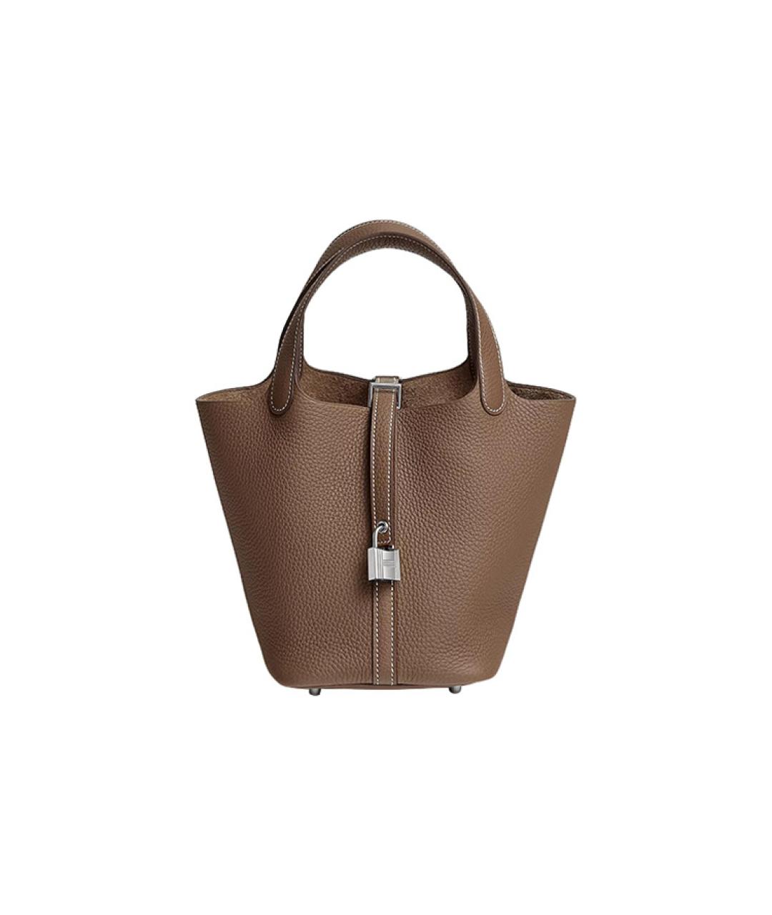 HERMES Коричневая кожаная сумка с короткими ручками, фото 1