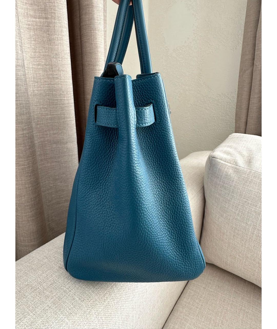 HERMES Бирюзовая кожаная сумка с короткими ручками, фото 2