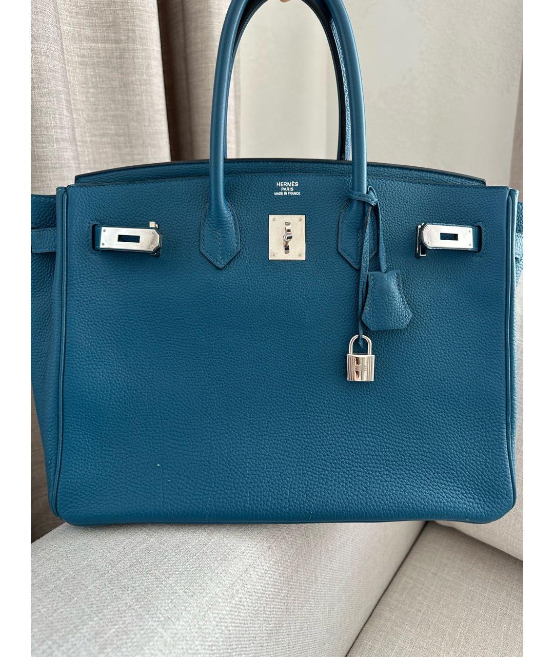 HERMES Бирюзовая кожаная сумка с короткими ручками, фото 4
