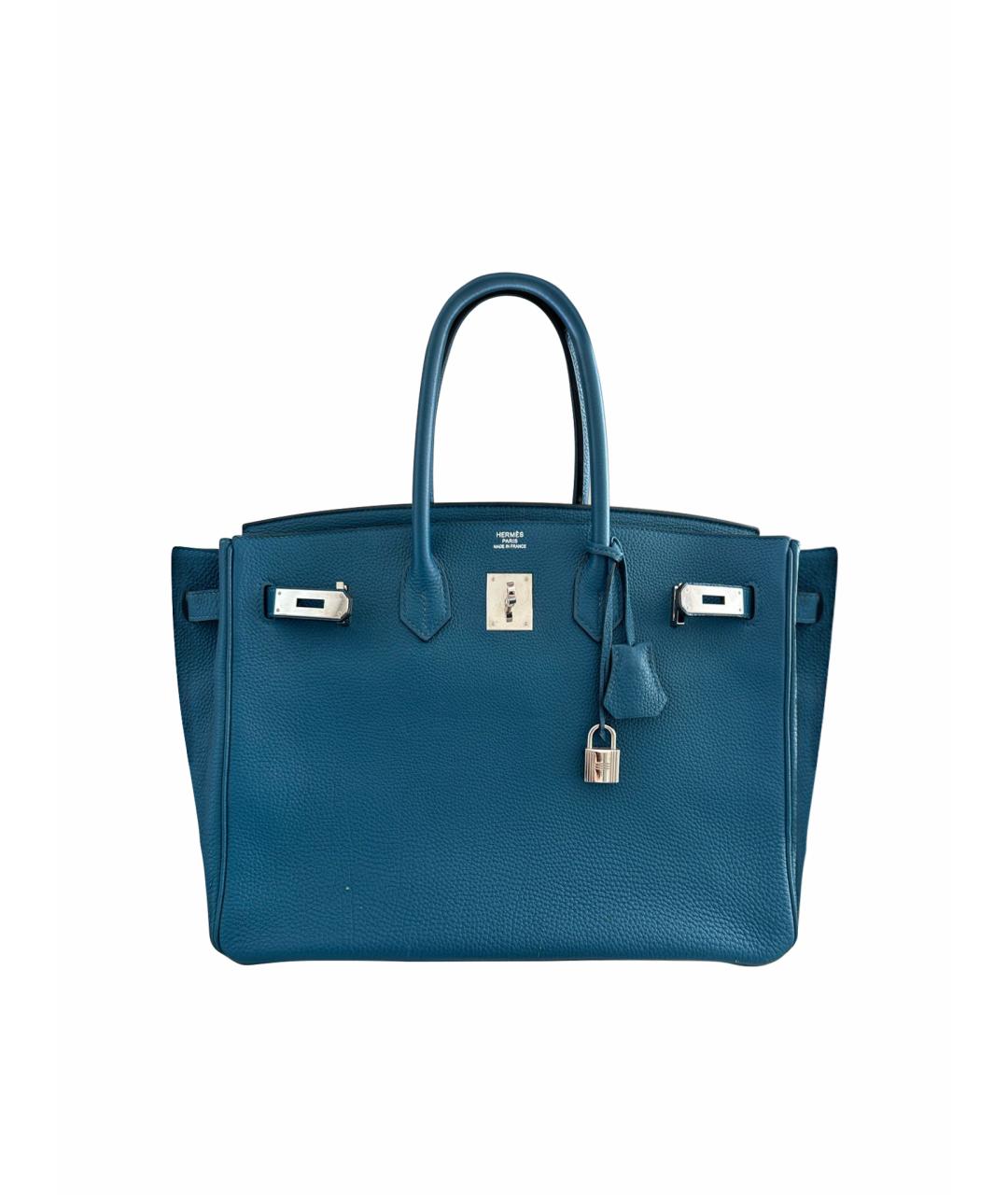 HERMES Бирюзовая кожаная сумка с короткими ручками, фото 1