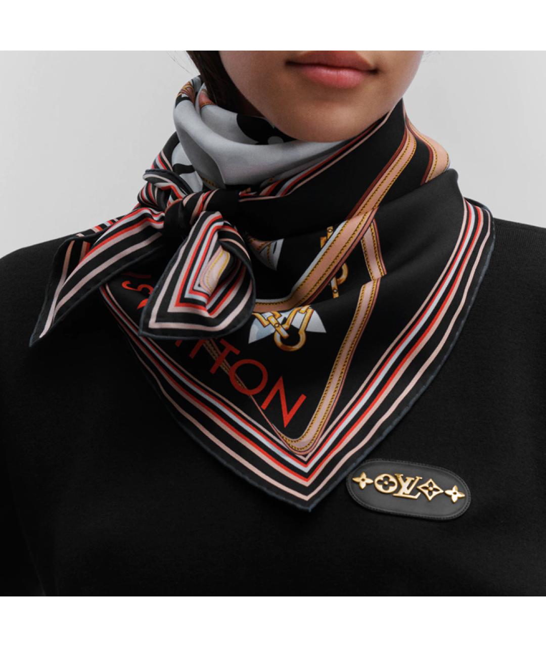 LOUIS VUITTON Коричневый шелковый шарф, фото 4