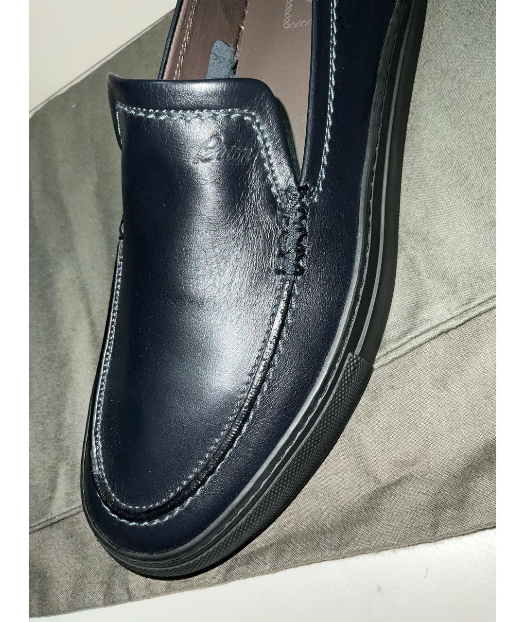 BRIONI Синие кожаные мокасины, фото 3