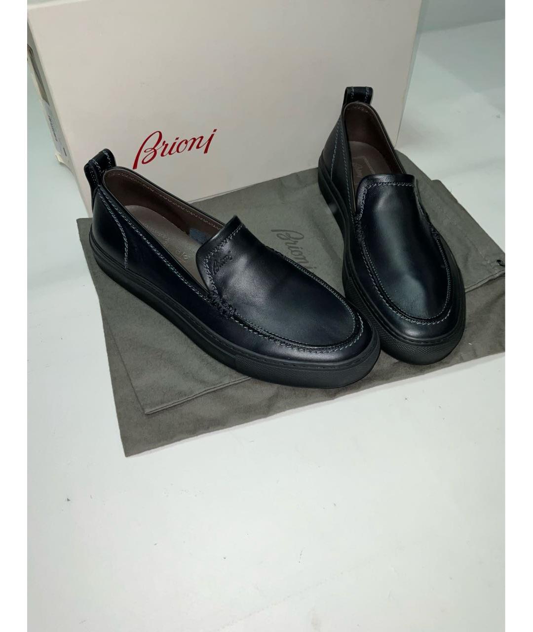 BRIONI Синие кожаные мокасины, фото 2