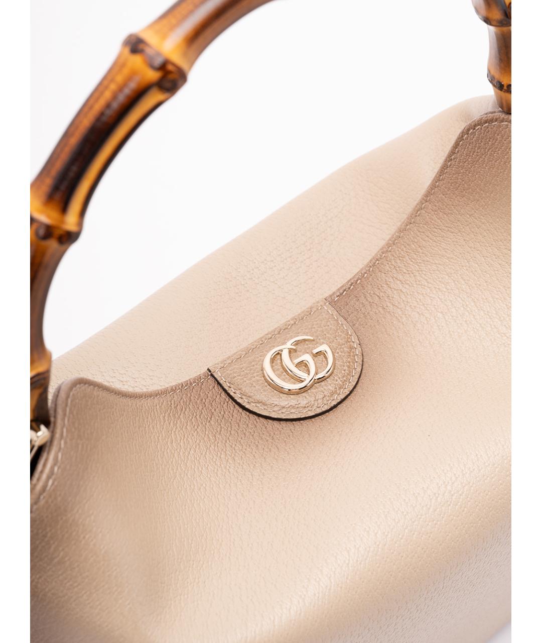 GUCCI Бежевая кожаная сумка с короткими ручками, фото 5