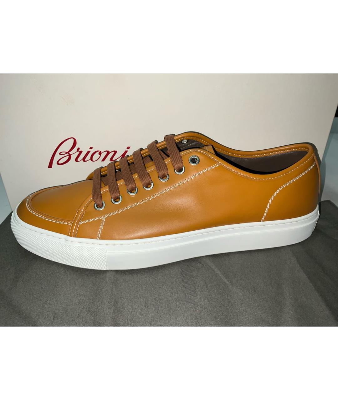 BRIONI Оранжевое кожаные низкие кроссовки / кеды, фото 8