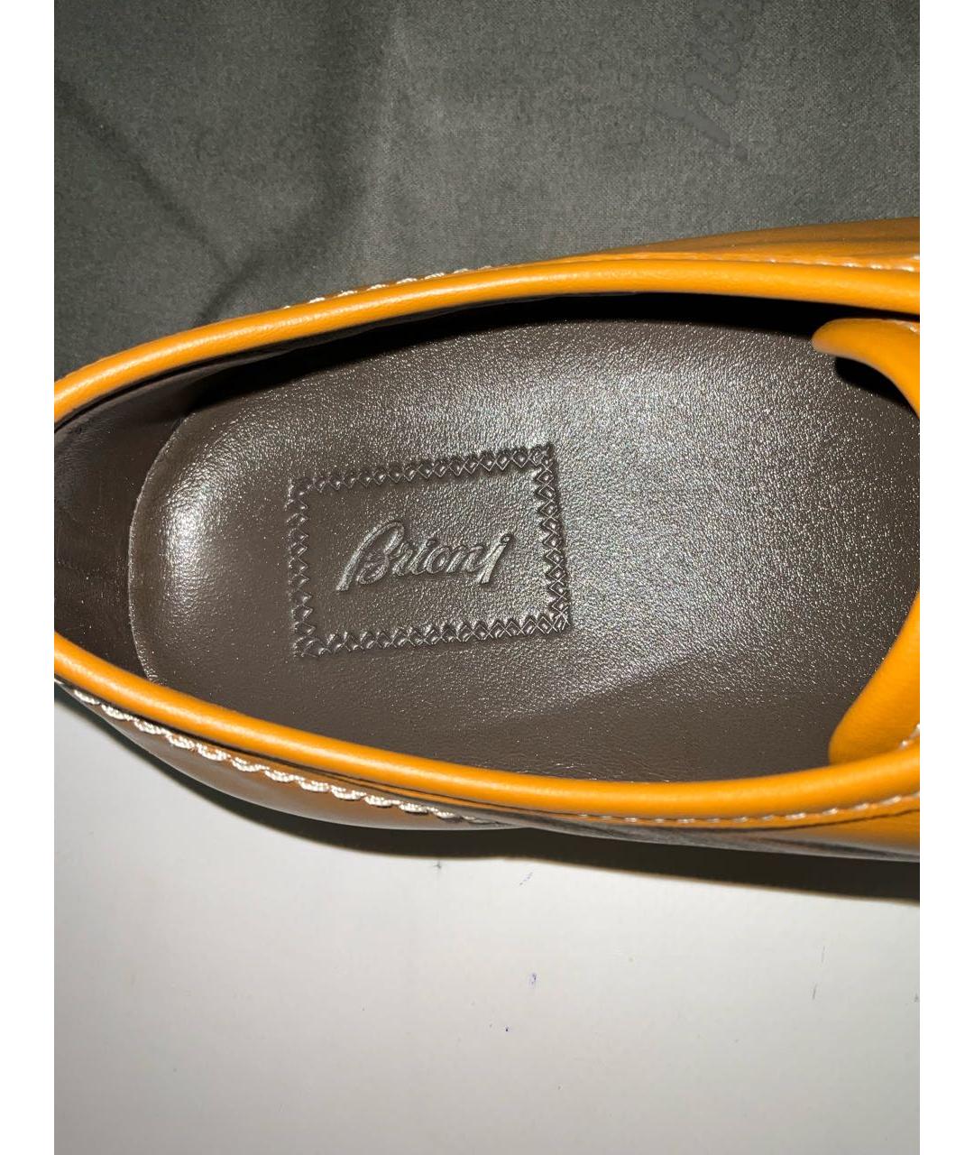BRIONI Оранжевое кожаные низкие кроссовки / кеды, фото 4