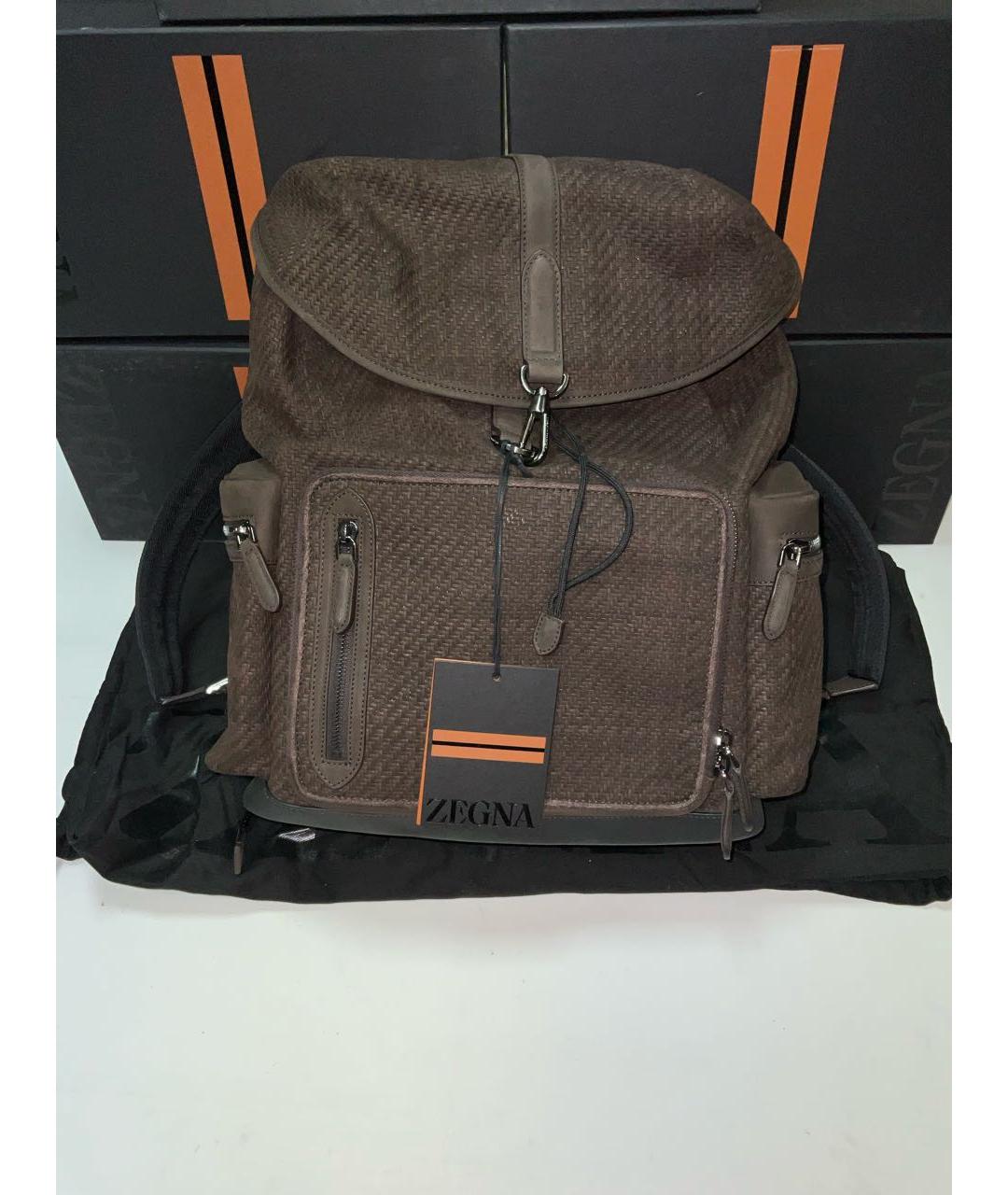 ERMENEGILDO ZEGNA XXX Коричневый замшевый рюкзак, фото 2