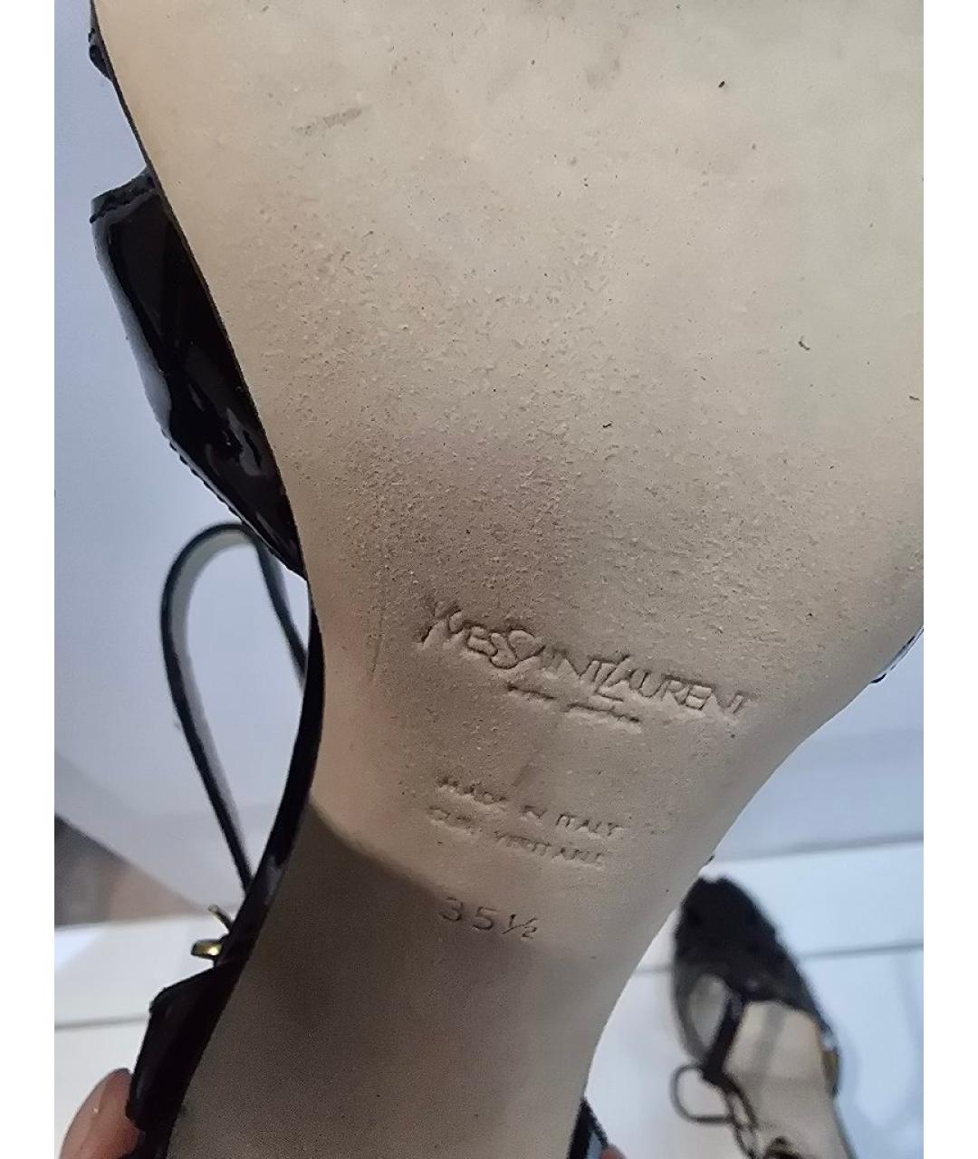 SAINT LAURENT Черные босоножки из лакированной кожи, фото 5
