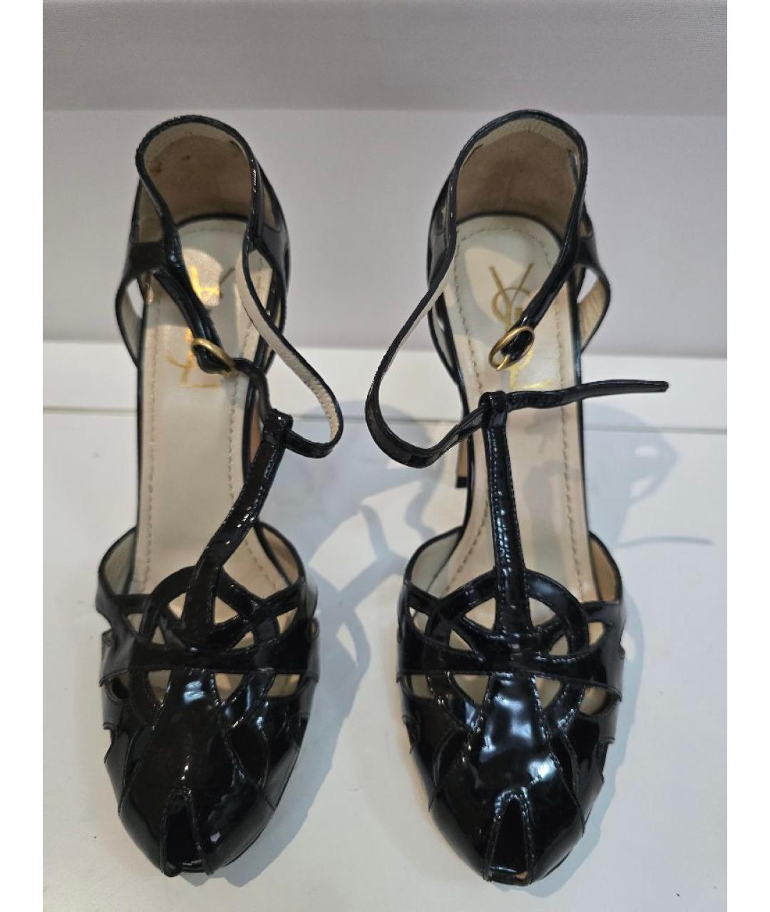 SAINT LAURENT Черные босоножки из лакированной кожи, фото 2