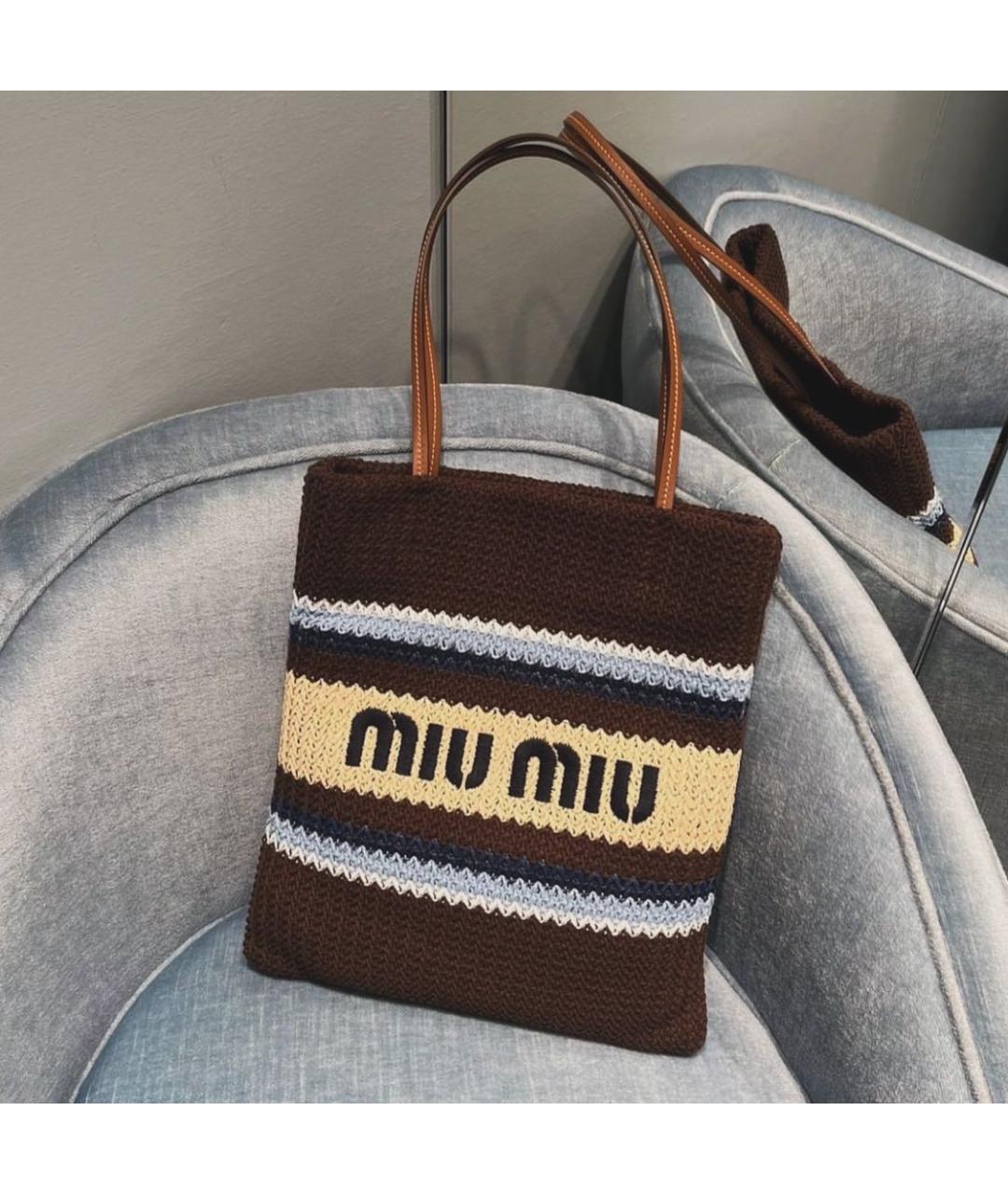 MIU MIU Коричневая хлопковая сумка тоут, фото 2