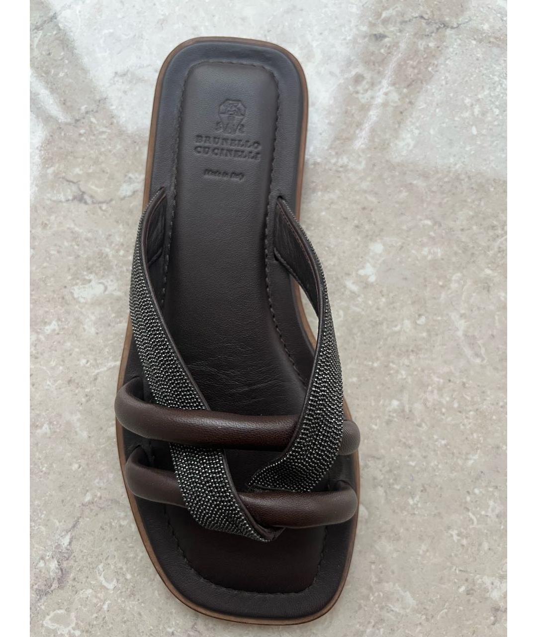 BRUNELLO CUCINELLI Коричневые кожаные сандалии, фото 4