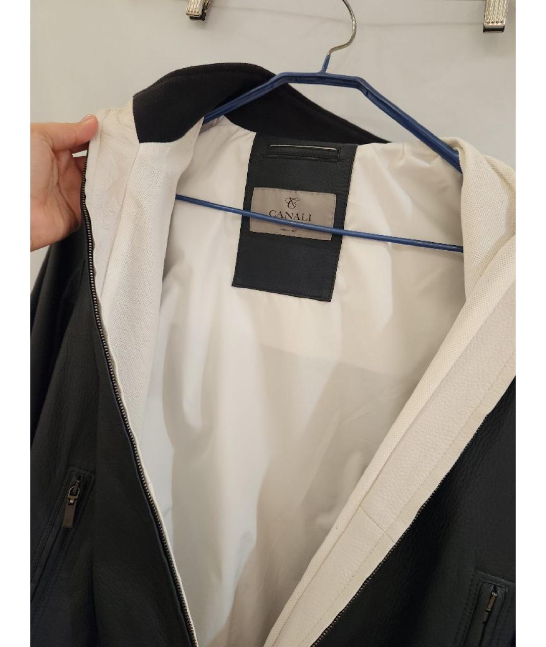 CANALI Темно-синяя кожаная куртка, фото 3