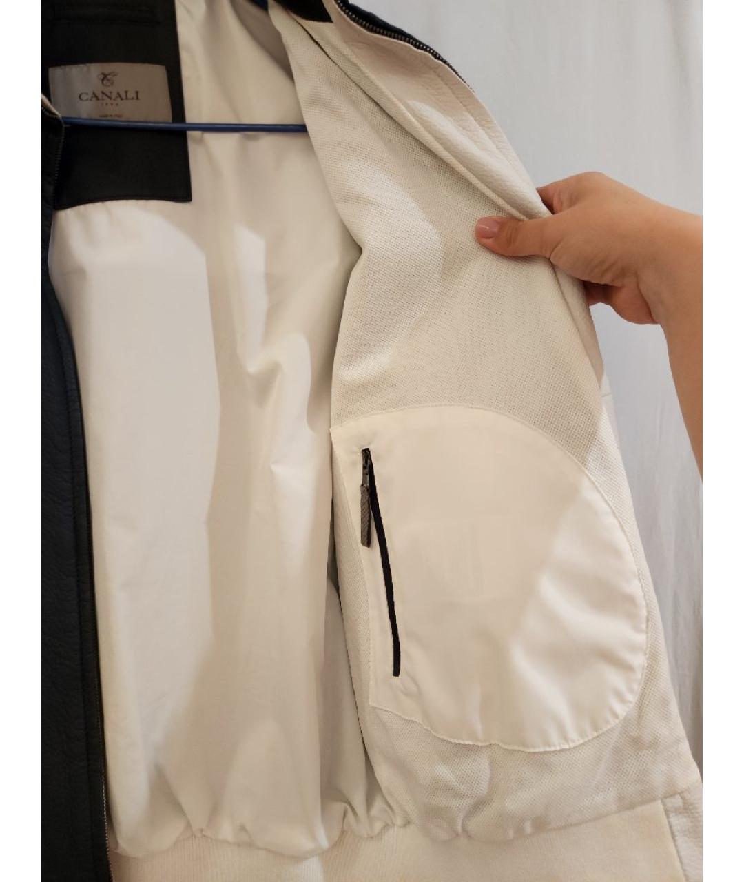 CANALI Темно-синяя кожаная куртка, фото 4