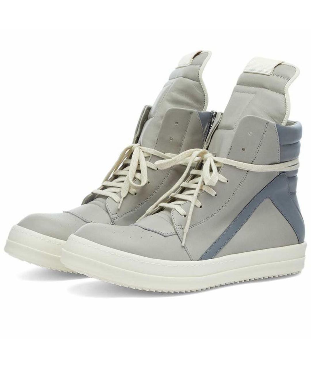 RICK OWENS Серые кожаные высокие кроссовки / кеды, фото 3