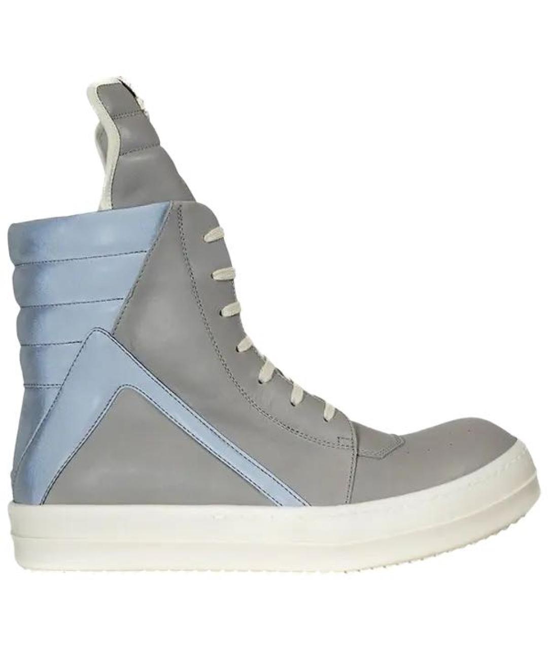 RICK OWENS Серые кожаные высокие кроссовки / кеды, фото 1