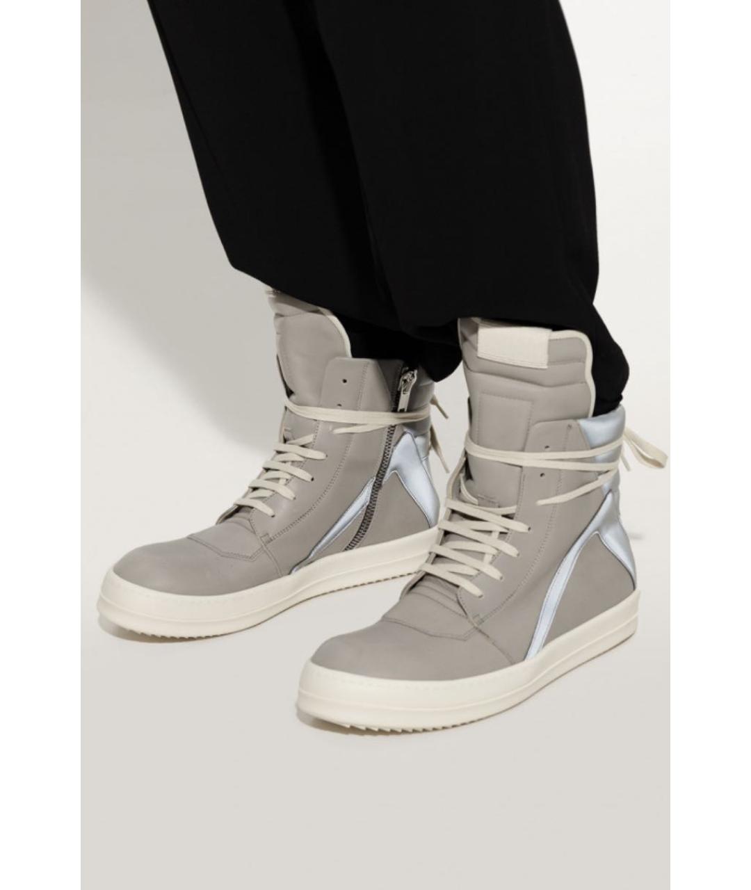 RICK OWENS Серые кожаные кеды, фото 5