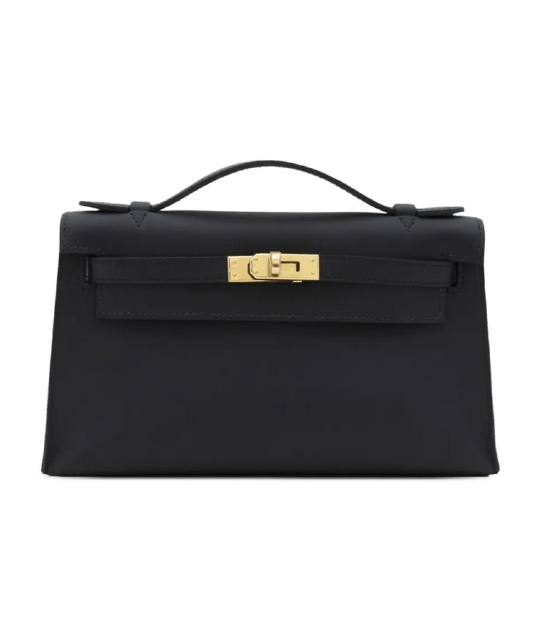HERMES Черная кожаная сумка с короткими ручками, фото 1