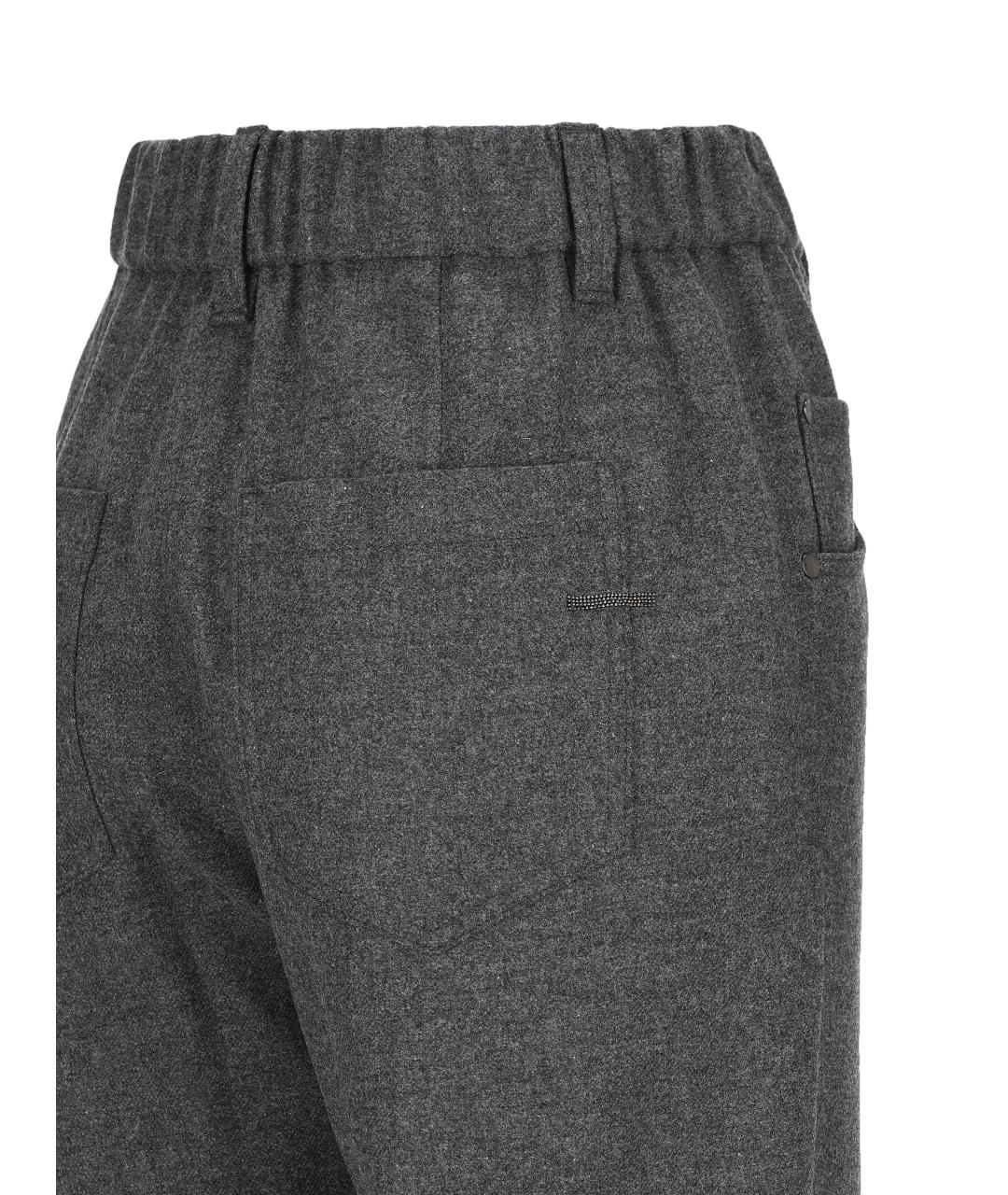 BRUNELLO CUCINELLI Антрацитовые шерстяные прямые брюки, фото 3