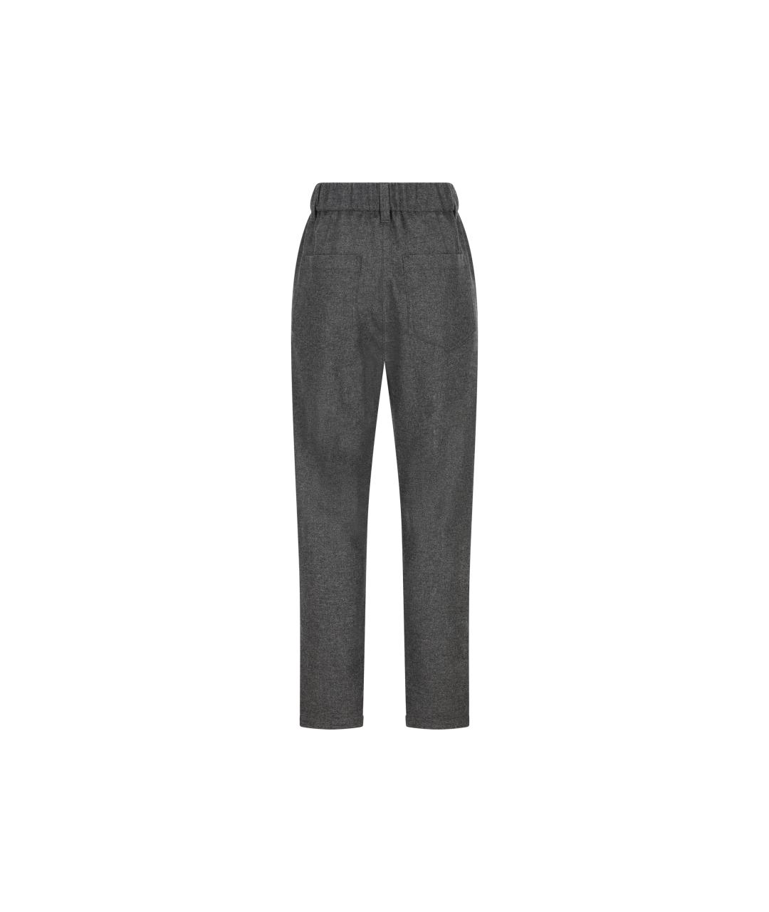 BRUNELLO CUCINELLI Антрацитовые шерстяные прямые брюки, фото 4