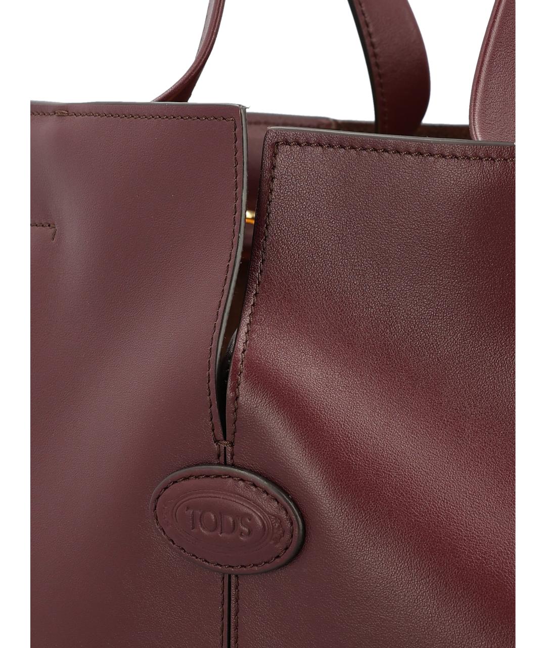 TOD'S Бордовая кожаная сумка тоут, фото 3