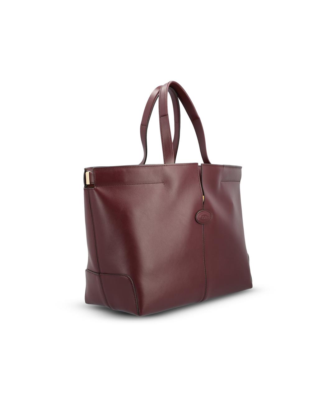 TOD'S Бордовая кожаная сумка тоут, фото 2