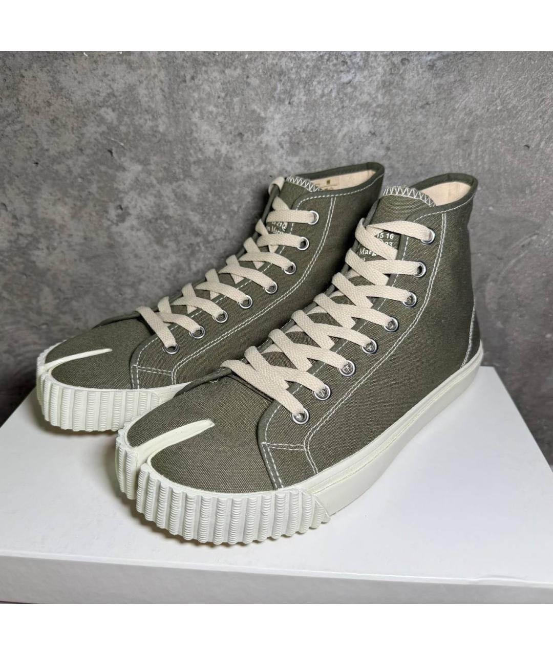 MAISON MARGIELA Хаки текстильные высокие кроссовки / кеды, фото 2