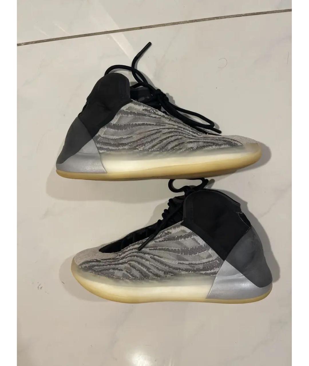 ADIDAS YEEZY Серебряные текстильные высокие кроссовки / кеды, фото 2