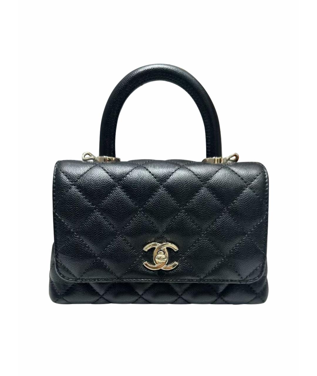 CHANEL Черная кожаная сумка с короткими ручками, фото 1