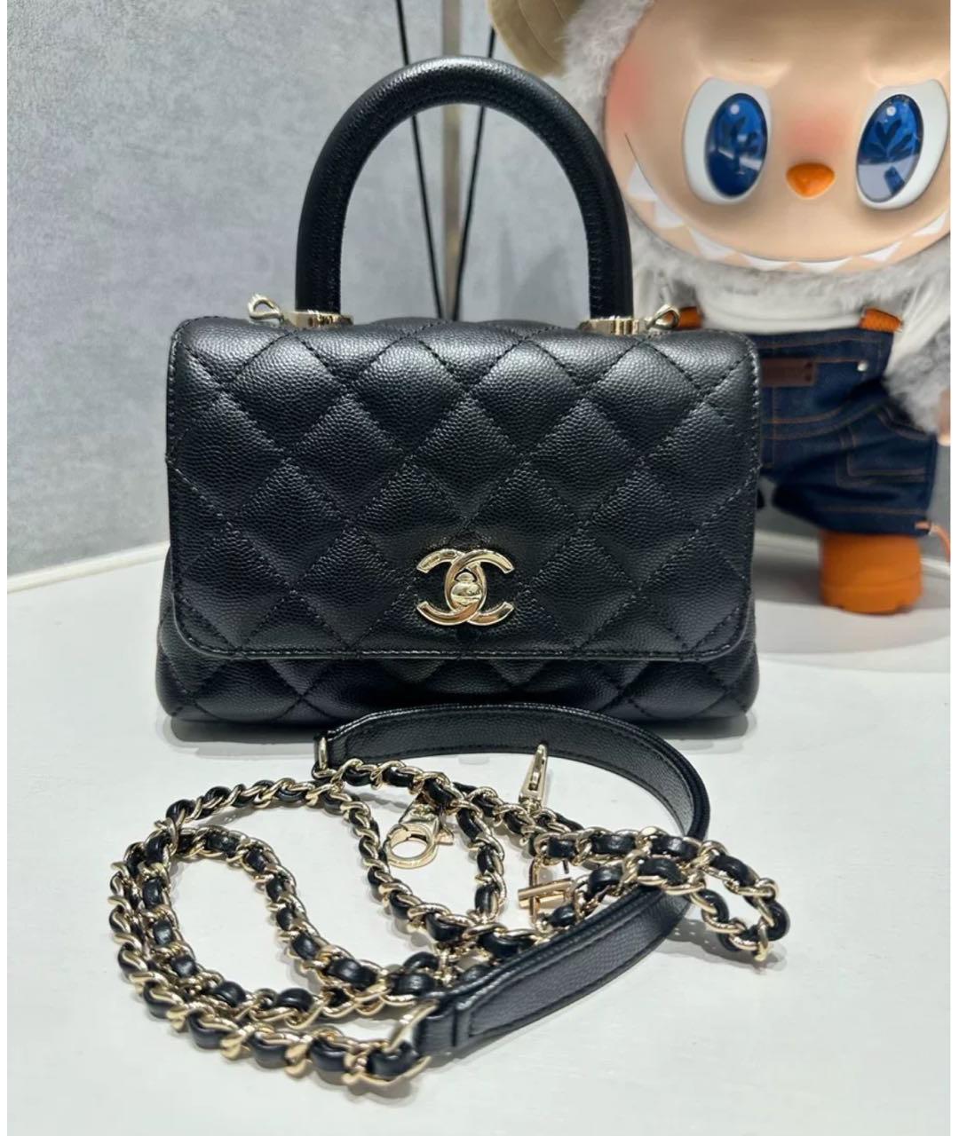 CHANEL Черная кожаная сумка с короткими ручками, фото 9