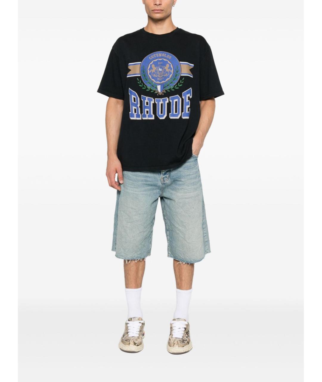 RHUDE Черная хлопковая футболка, фото 2