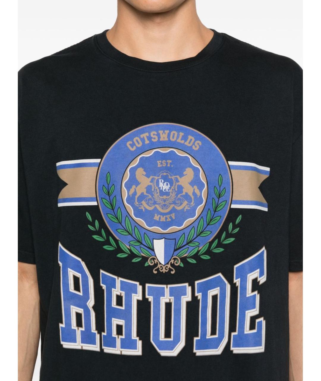 RHUDE Черная хлопковая футболка, фото 4
