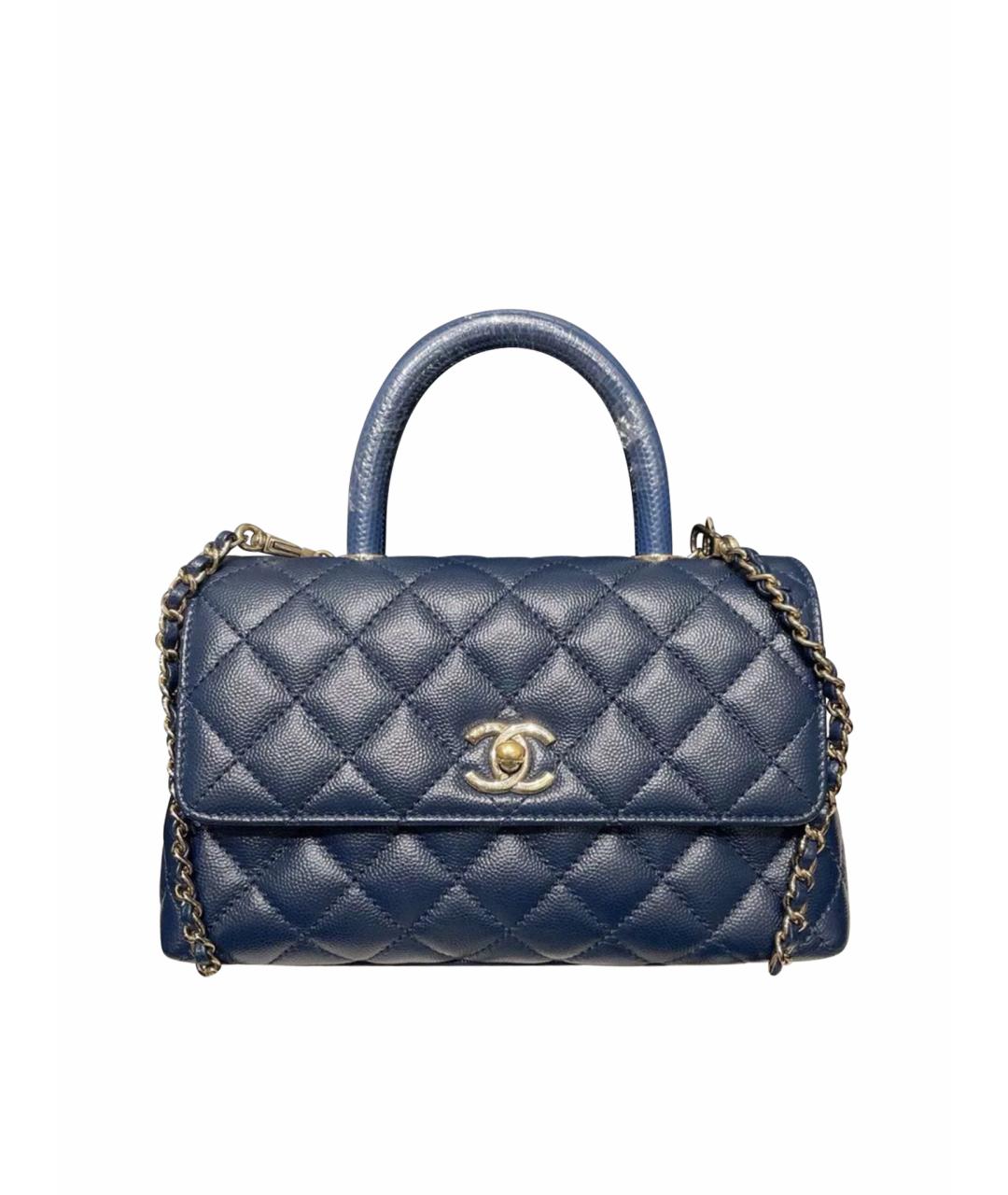 CHANEL Темно-синяя кожаная сумка с короткими ручками, фото 1