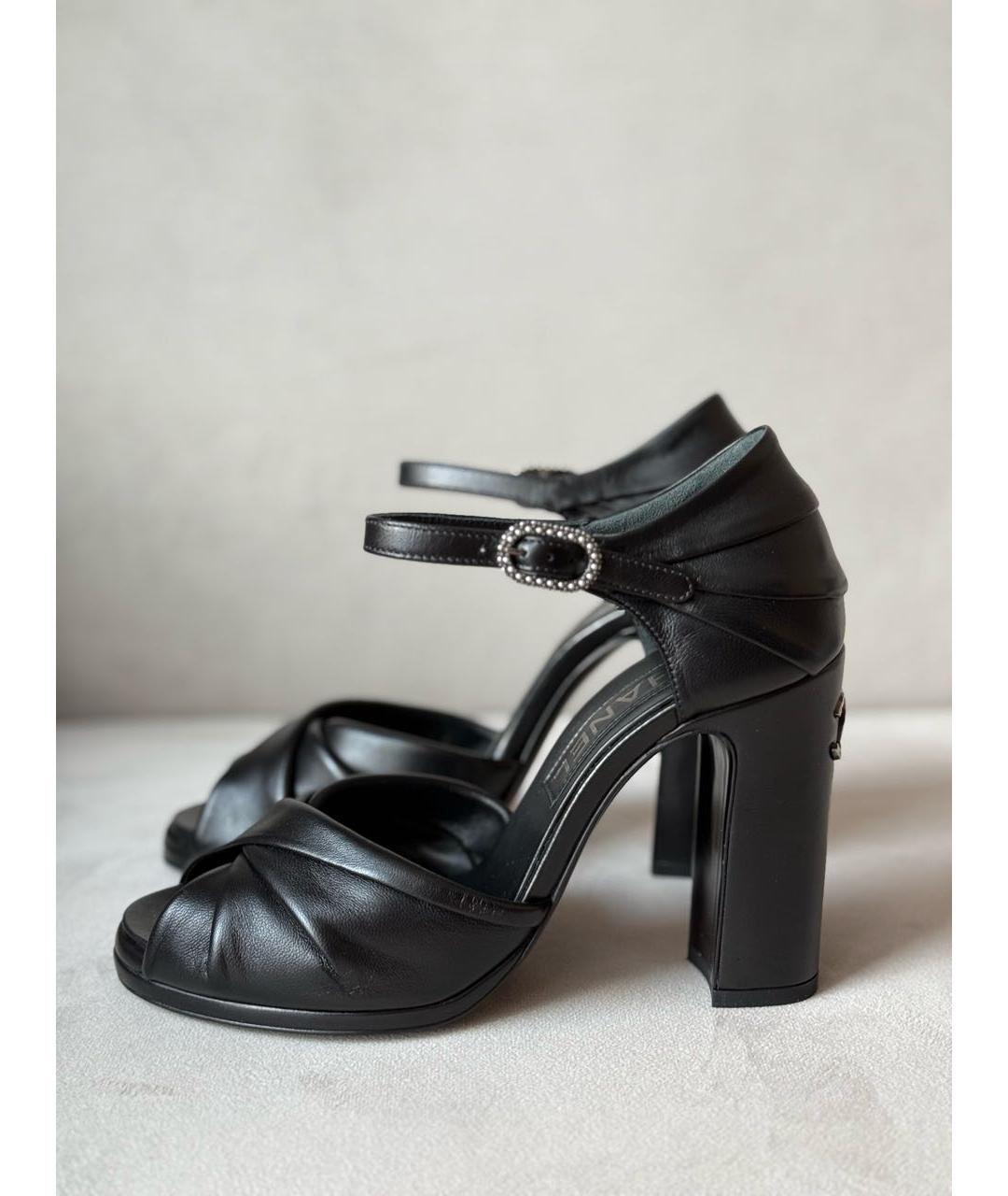 CHANEL Черные кожаные босоножки, фото 9
